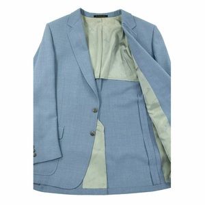 Saks 5th Avenue Blue Wool Mix Basketweave Patch Pkts 2Btn Jacket 44R